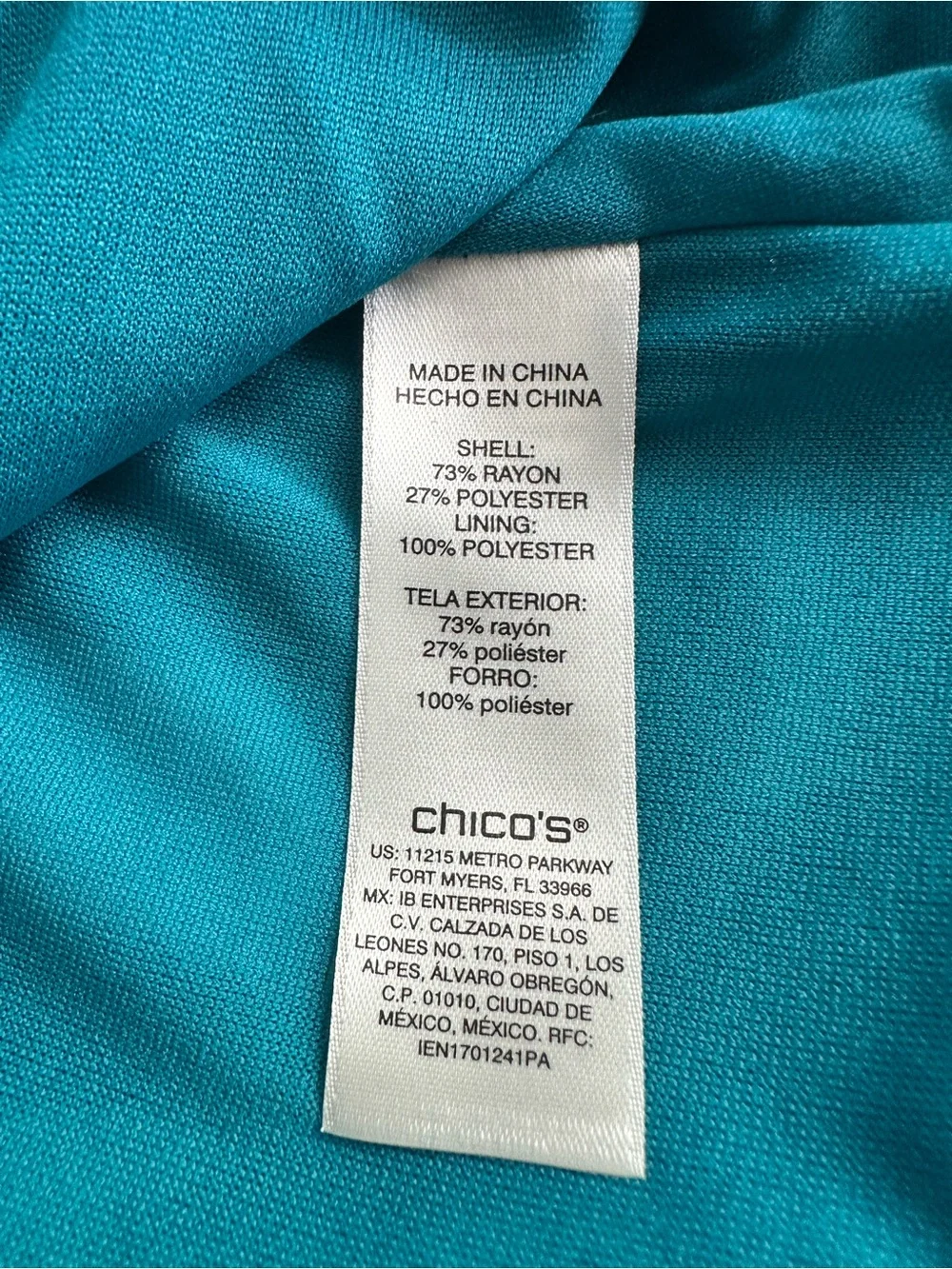 Chico's Size 2 Teal Floral V-Neck Tunic Top Sheer Tropical Botanical - Picture 5 of 6